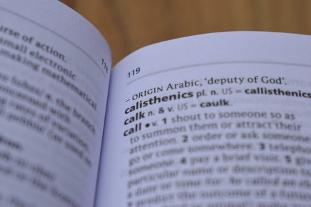 English Dictionary Page Print Close Up With The Word Meaning Of -calisthenics