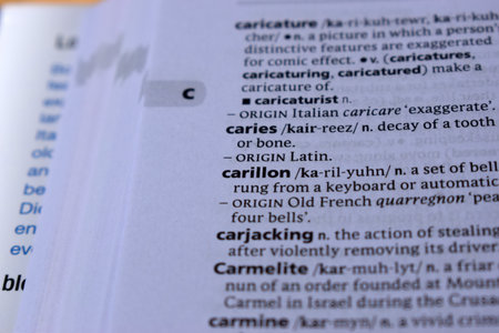 Definition Of English Dictionary Close Up Of Page Print With Word - carillonの写真素材