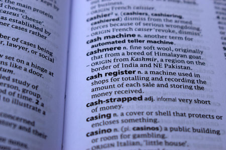 Definition Of English Dictionary Close Up Of Page Print With Word - cash registerの写真素材