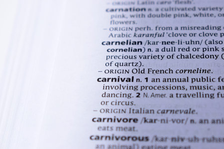 English Dictionary Page Print Close Up With The Word Meaning Of -carnival