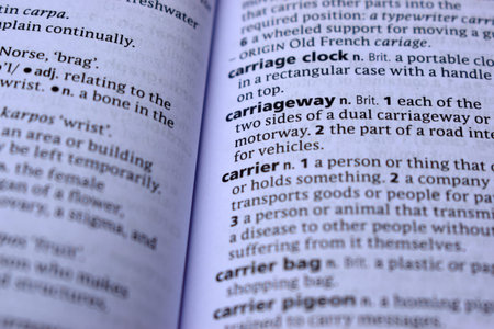 English Dictionary Page Print Close Up With The Word Meaning Of -carriageway