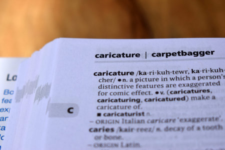 English Dictionary Page Print Close Up With The Word Meaning Of -caricature