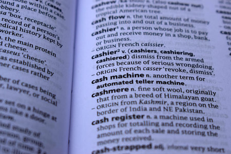 Close Up Of English Definition Dictionary Printed Page Word Of - cashier