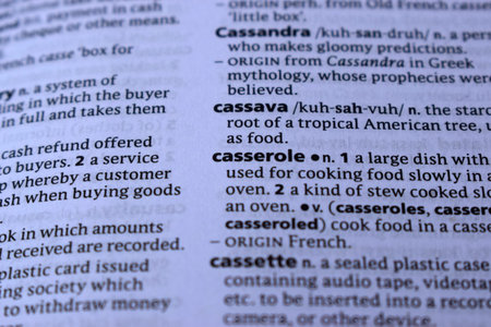 Definition Of English Dictionary Close Up Of Page Print With Word - casserole