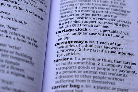 English Dictionary Page Close Up With The Word Of Print -carriageway