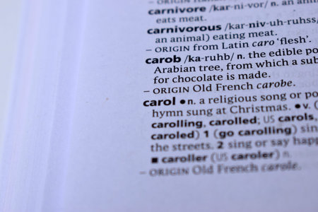 Definition Of English Dictionary Close Up Of Page Print With Word - carob