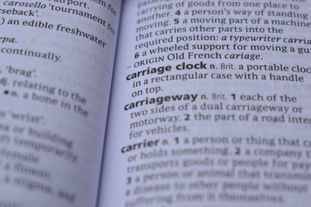 English Dictionary Page Print Close Up With The Word Meaning Of -carriage clockの写真素材