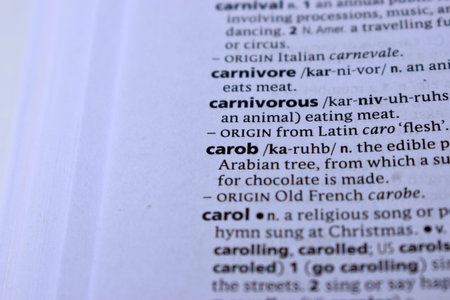 English Dictionary Page Print Close Up With The Word Meaning Of -carob
