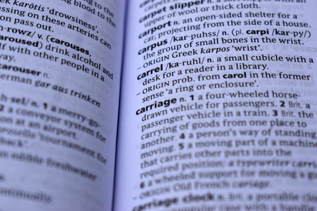 Definition Of English Dictionary Close Up Of Page Print With Word - carrel