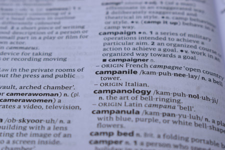 Definition Of English Dictionary Close Up Of Page Print With Word - campanile