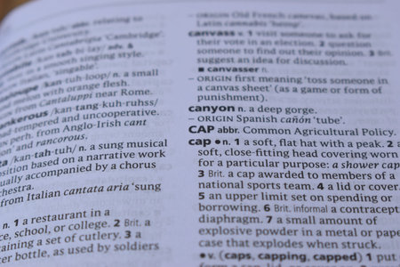English Dictionary Page Print Close Up With The Word Meaning Of -CAP