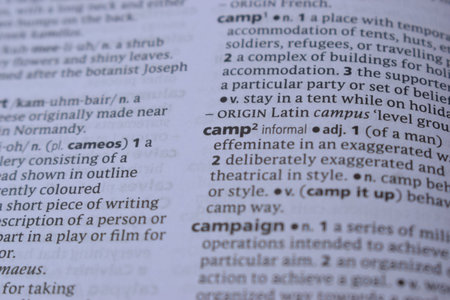 Definition Of English Dictionary Close Up Of Page Print With Word