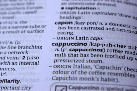 English Dictionary Page Print Close Up With The Word Meaning Of -cappuccino