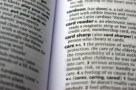 Definition Of English Dictionary Close Up Of Page Print With Word - card sharp