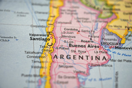 San Luis Argentina â€“ World Map Location with Defocused Background