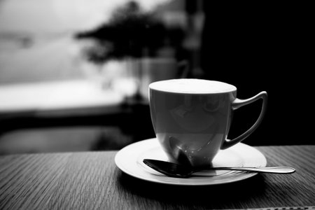 cup of coffee in black and white background