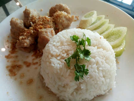 Asian food, pork garlic with riceの素材