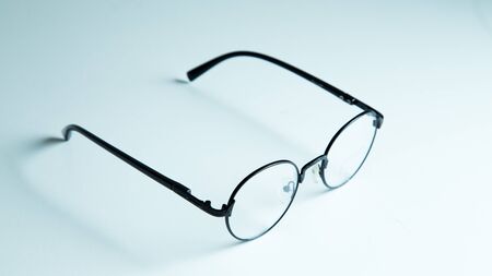 Classic black eye glasses isolated on white backgroundの写真素材