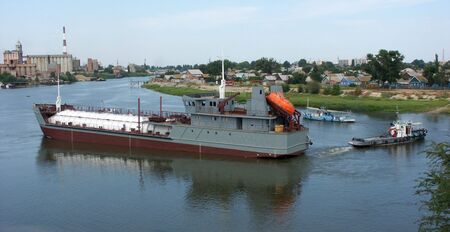 Ship in the townの写真素材