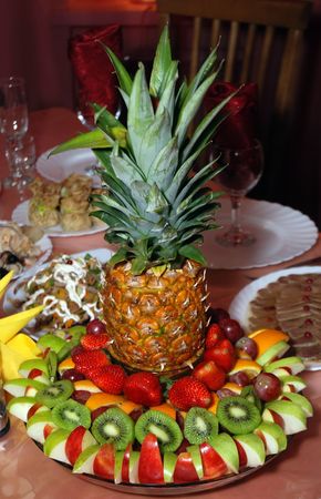 Fruit arrangement on the holiday tableの写真素材