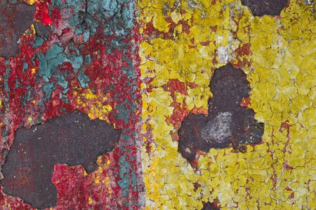 Acid background with red, blue, yellow colors and rust - textureの写真素材