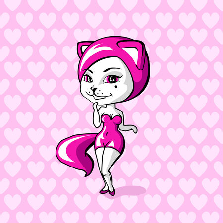 pink catのイラスト素材