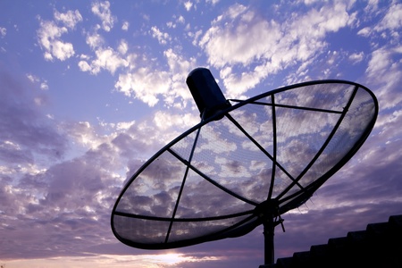 Satellite dish in sunriseの写真素材