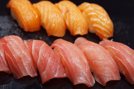 Japanese Cuisine, Tuna Sushi on sushi barの写真素材