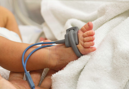 close up foot premature baby sleeping inside incubatorのeditorial素材