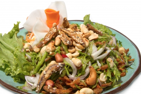  winged bean  and chili salad ,thai food on white backgroundの写真素材