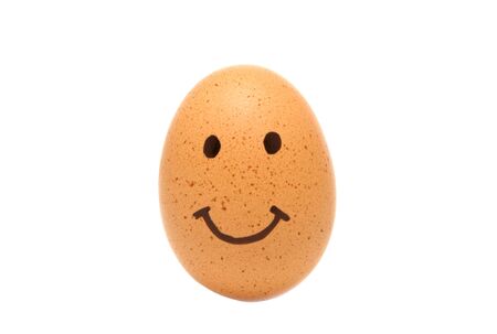 happy fresh egg on white background の写真素材