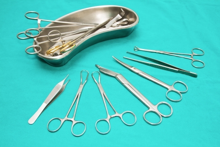 set of minner surgical instrument on sterile trayの写真素材