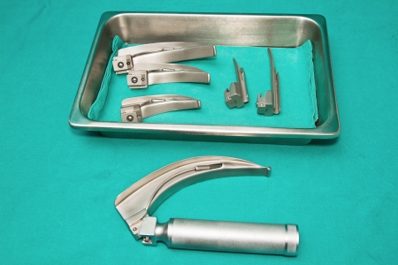 Laryngoscope , surgical instrument on sterile trayの写真素材