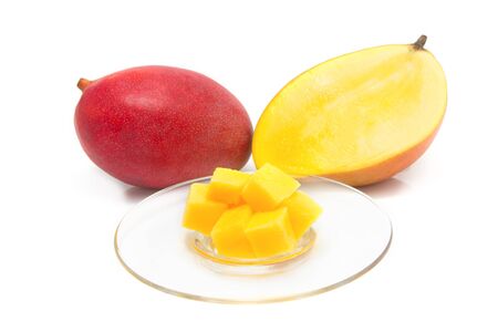 Fresh Mango fruit with slicesの写真素材