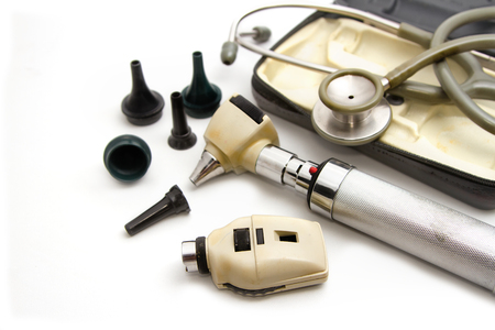 Otoscope and Opthalmoscope set for ear eye examination with stethoscope , medical equipmentの写真素材