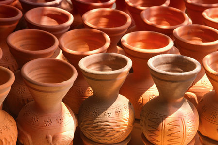 Many handmade clay pots  