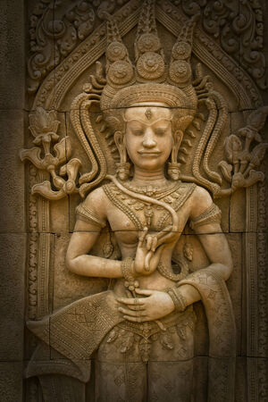 Apsara sculptures at Angkor Wat,detail of stone carvings の写真素材