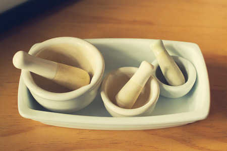 vintage porcelain mortar and pestle setの写真素材