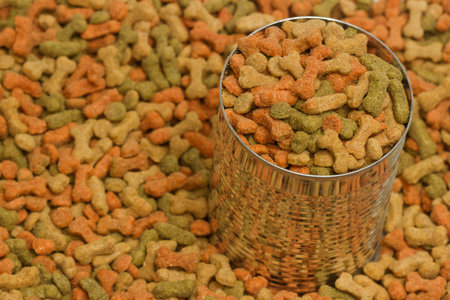 Dried dog food in metal can