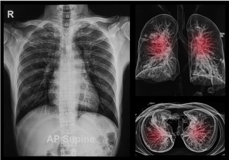Chest X-rays under 3d image ,lungs 3d imageの写真素材