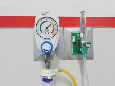 Oxygen and vacuum unit in hospitalの写真素材