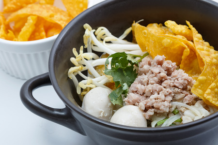 Noodles in soup with pork , Asian food styleの写真素材