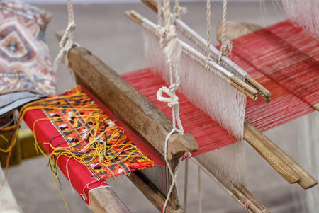 Weaving loom and the silkの写真素材