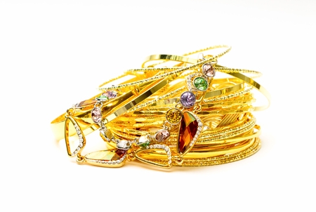 Golden jewelry with precious stonesの写真素材