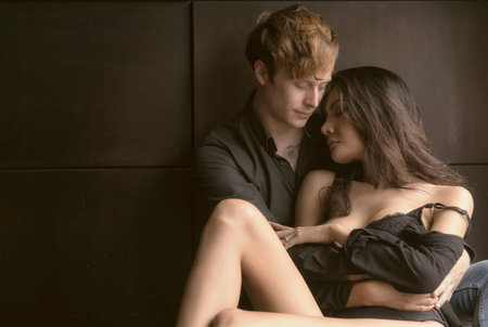 Loving couple kissing on the bedroom,Romantic couple in love