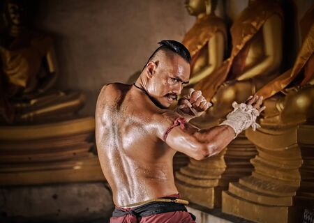 Ancient Muay Thai, Sportsman kick boxerの写真素材