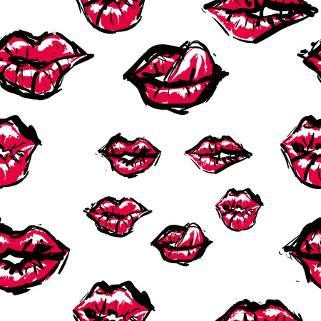 Vector fashion sketch. Hand drawn graphic kiss, red lip, lipの写真素材