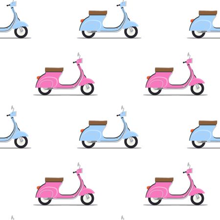 seamless pattern of the classic pink and blue moped. Vector illustrationのイラスト素材