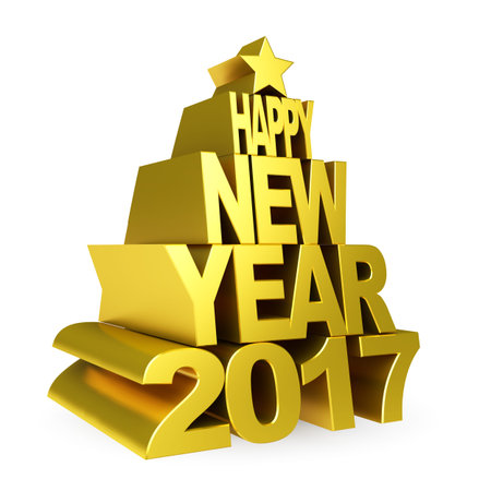 3D render illustration of creative abstract New Year 2017 isolated on white background