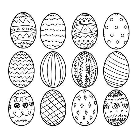 Easter eggs Hand drawn decorative elements in vector for coloring book. Black and white decorative patternのイラスト素材